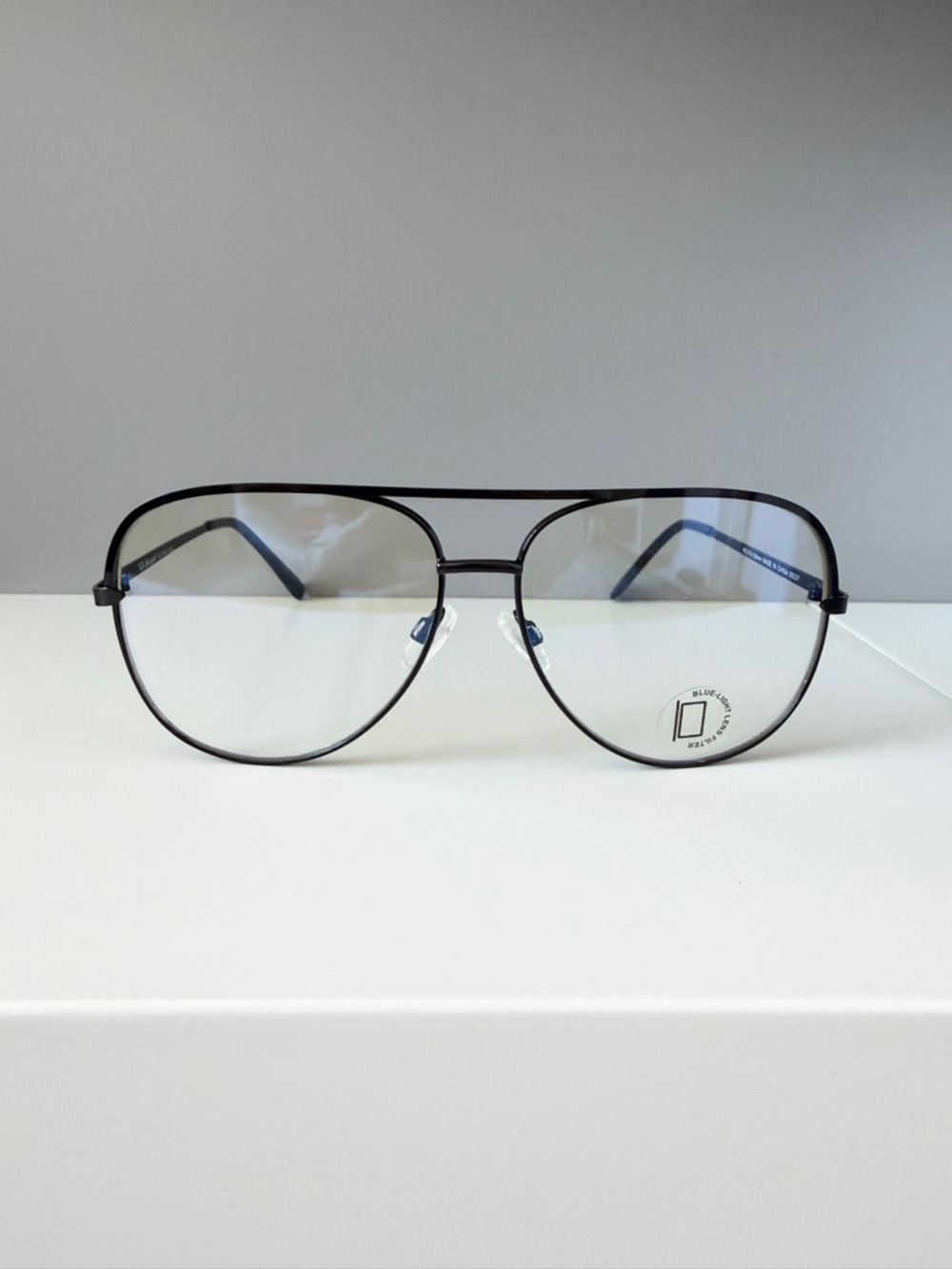 ASOS AJ Morgan black blue aviator style teardrop blue light blocking eyeglasses